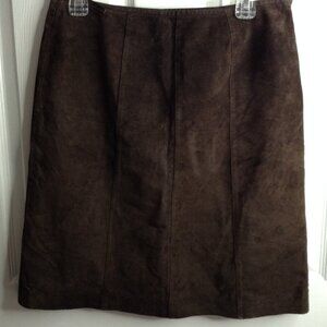VTG Ann Taylor Factory Store Leather/Suede Brown Skirt; "8", Lined, A-lined
